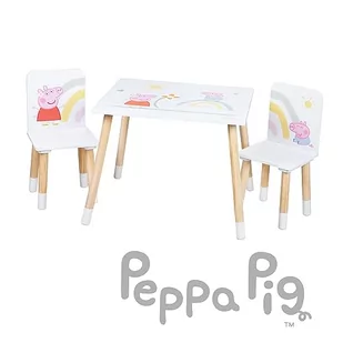 roba Zestaw mebli do siedzenia dla dzieci Peppa Pig – 2 krzesła dziecięce i 1 stół dla dzieci – zestaw mebli do siedzenia z motywem różowej kreskówki – drewno białe/naturalne – od 18 miesięcy - Stoliki dla dzieci - miniaturka - grafika 1