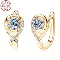 Inne - TEMU Waga 2.74g, Moissanit 5mm*2szt, 1mm*18szt, 0.*2szt 1 Para Kolczyków z Różą ze Srebra 925 Eleganckie i Modne Kolczyki Syntetyczne Moissanitowe - miniaturka - grafika 1