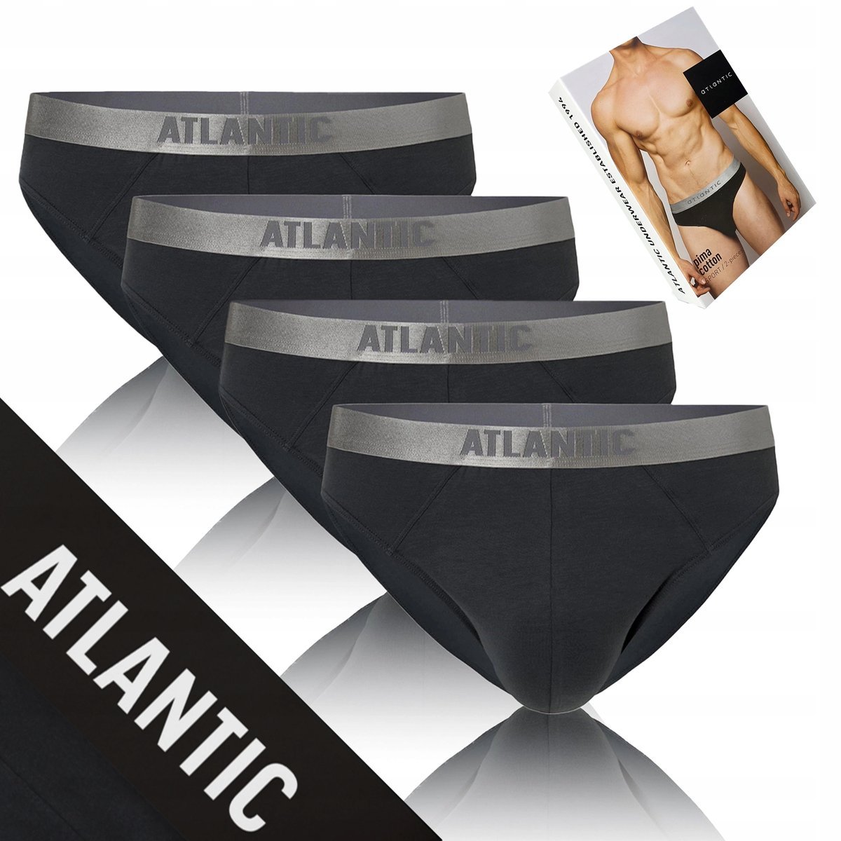 SLIPY MĘSKIE 4-pak bawełniane miękkie sport grafitowe Atlantic *L