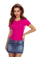 Koszulki i topy damskie - Koszulka damska t-shirt z prążkowanej dzianiny Leana Eldar amarantowa  M - miniaturka - grafika 1