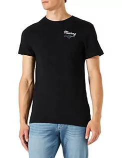 Koszulki męskie - MUSTANG Męski T-shirt Aron C Embro, Black 4142, S - grafika 1