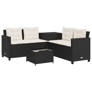vidaXL Sofa ogrodowa w kształcie litery L ze stolikiem i poduszkami z czarnego polirattanu - Sofy ogrodowe - miniaturka - grafika 1