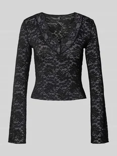 Bluzka o kroju slim fit z długim rękawem i efektem koronki model ‘NIKKA’ - Bluzki damskie - miniaturka - grafika 1