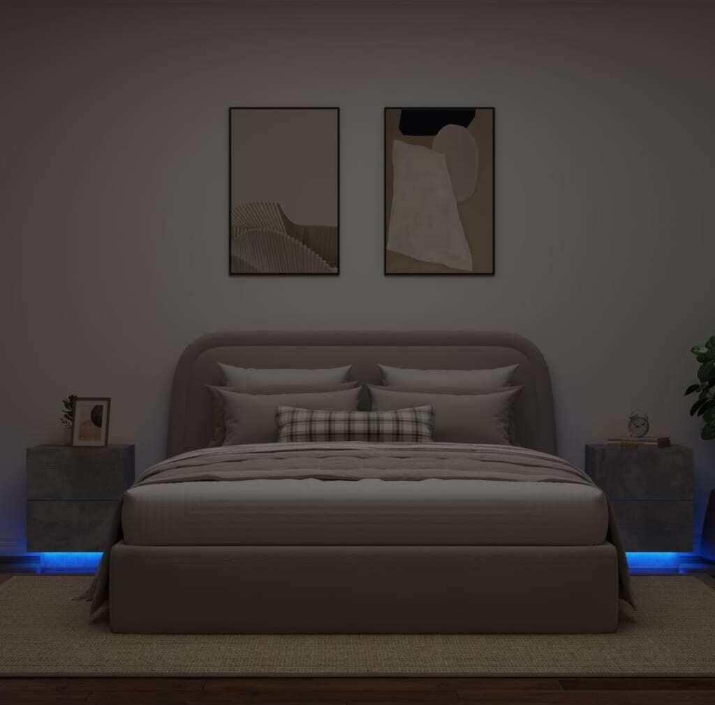 Szafki nocne z oświetleniem LED 2 szt. Betonowo-szary materiał drewnopochodny