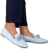 Mokasyny damskie - Buty Mokasyny Damskie Skórzane Avelana Niebieskie 37 - miniaturka - grafika 1