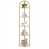 Regały - Narożny szklany regał na książki ozdoby dekoracje złoty Glamour 158 cm - miniaturka - grafika 1