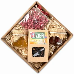 Prezent na dzień nauczyciela zestaw w pudełku z herbatą, miodem, konfiturką i czekoladą - Zestawy upominkowe - miniaturka - grafika 1
