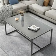Ławy i stoliki kawowe - WISFOR stolik kawowy 100x60x43cm marmurowy stolik sofy stolik boczny prostokątny stolik kawowy z metalową ramą, szary - miniaturka - grafika 1