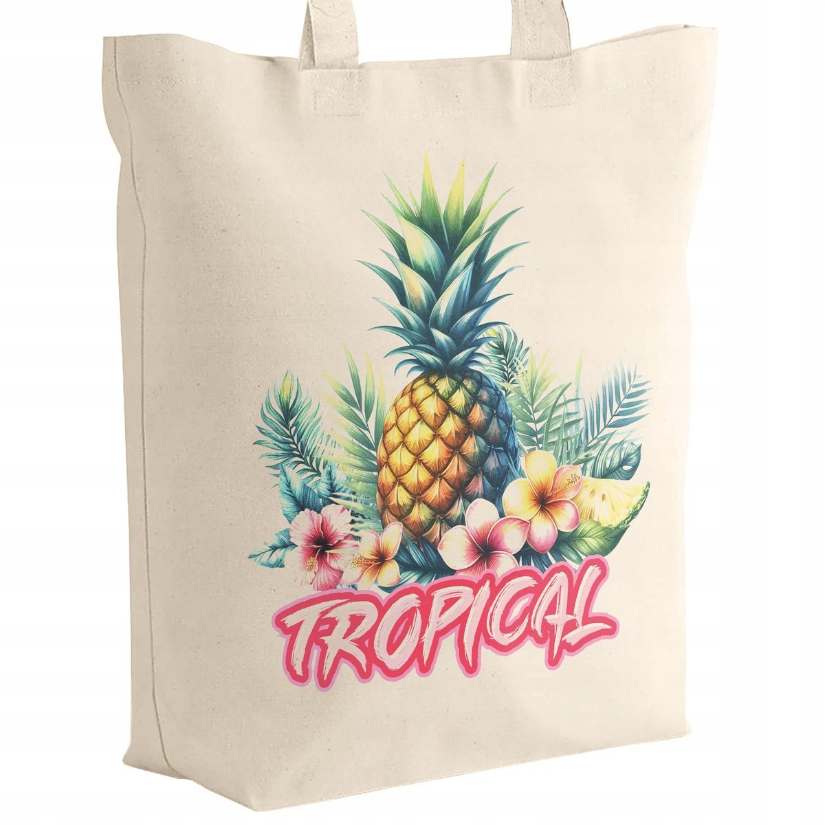Torba bawełniana z dnem na zakupy TROPICAL Egzotyczny Motyw Palma Ananas