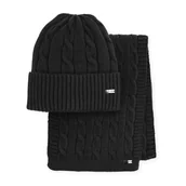 Czapki damskie - Zimowy komplet damski – czapka i szalik czarny - miniaturka - grafika 1