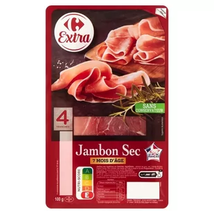 Carrefour Extra Jambon Sec Szynka wieprzowa w plastrach 100 g - Kiełbasa i wędliny - miniaturka - grafika 1