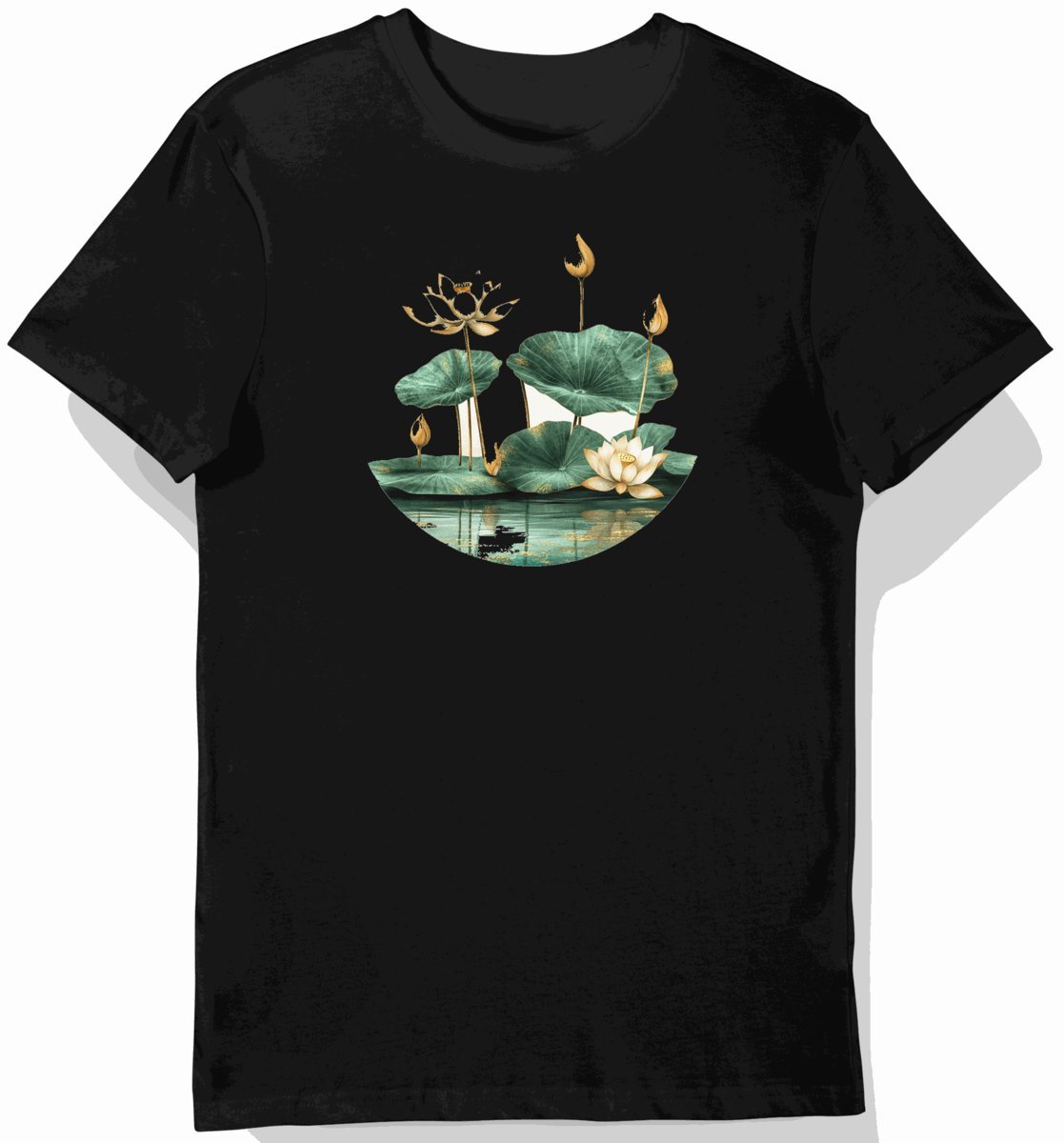 Koszulka męska czarna z motywem złotych tropikalnych kwiatów M