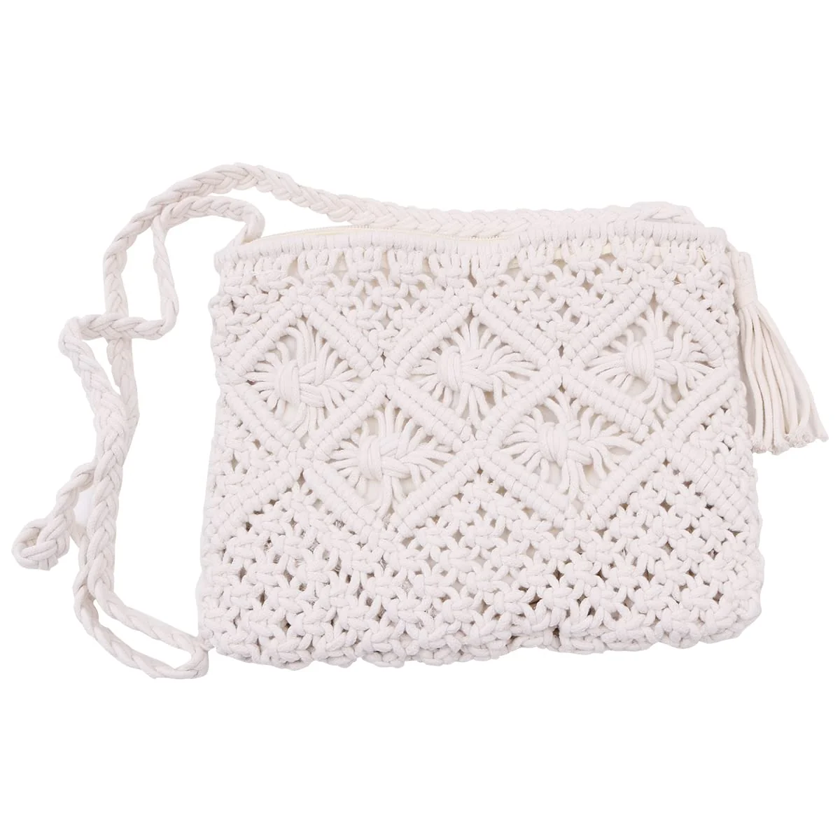 WANGCL Damskie letnie torby plażowe ze słomką z frędzlami mini słomkowe torebki z zamkiem błyskawicznym ręcznie robiona torba crossbody boho torebka..