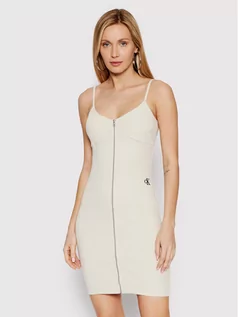 Sukienki - Calvin Klein Jeans Sukienka dzianinowa J20J218406 Beżowy Slim Fit - grafika 1