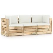 Meble ogrodowe - Ogrodowa sofa 3-os z poduszkami, impregnowane na zielono drewno Lumarko - miniaturka - grafika 1