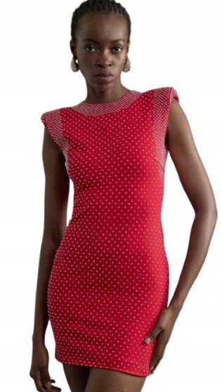 KAREN MILLEN CZERWONA SUKIENKA MINI Z DŻETAMI NA ZAMEK DLA NISKICH M B1C