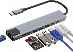 ADAPTER HUB USB 8W1 USB-C PRZEJŚCIÓWKA USB 3.0 PD HDMI SD LAN THUNDERBOLT - Adaptery i przejściówki - miniaturka - grafika 1