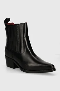 Tommy Hilfiger sztyblety skórzane TH LEATHER COWBOY BOOT damskie kolor czarny na słupku FW0FW08033 - Botki damskie - miniaturka - grafika 1