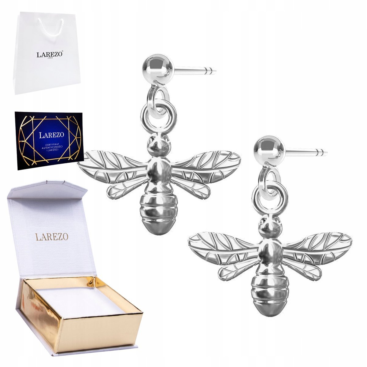 Piękne Kolczyki Srebrne 925 z Pszczołami Owady Pszczółki Pszczoły Pszczoła