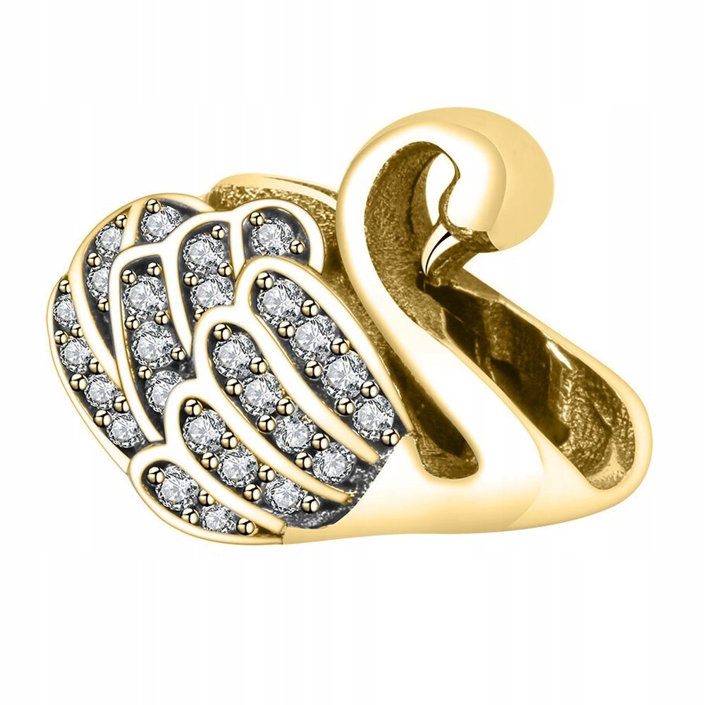 Złoty Charms Łabędź Zwierzę Flaming z Cyrkoniami Łabędziem SREBRO 925