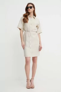 Calvin Klein sukienka z domieszką lnu kolor beżowy mini oversize K20K206697 - Sukienki - miniaturka - grafika 1