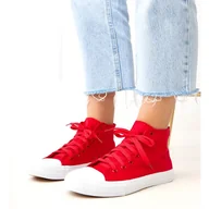 Trampki damskie - Czerwone wysokie trampki Ghanem - ButyModne - miniaturka - grafika 1