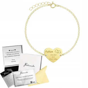 Bransoletka Złota z Metryczką Dziecka Imię Dziecka SREBRO 925 GRAWER GRATIS - Bransoletki - miniaturka - grafika 1