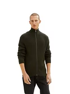 Swetry męskie - TOM TAILOR Męskie Kardigan z prążkowaną strukturą 1034336, 10920 - Deep Forest Green, XXL - miniaturka - grafika 1