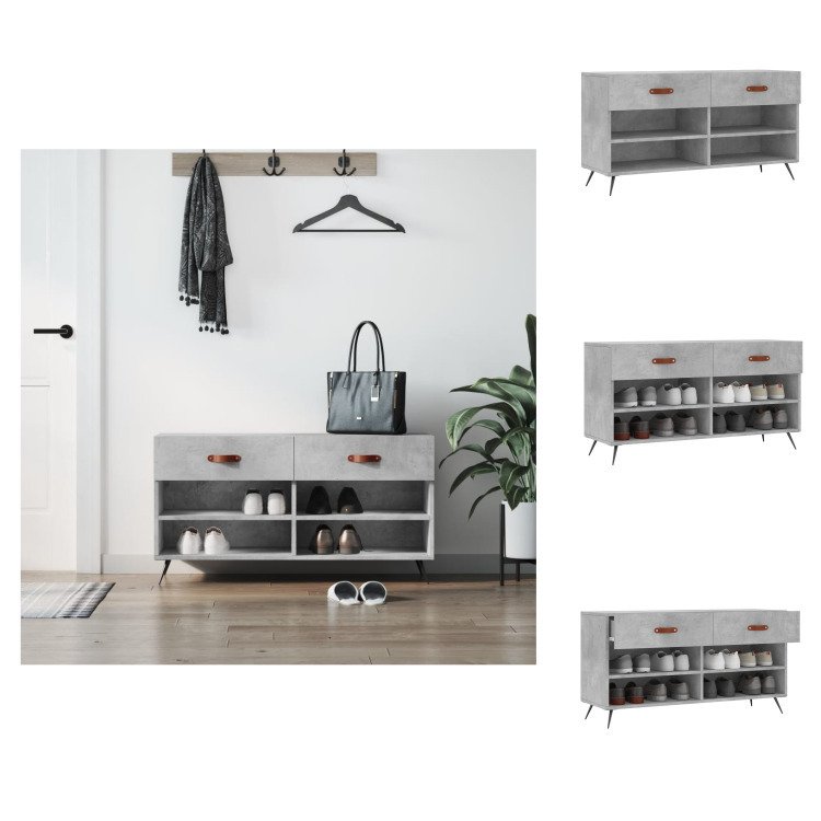 vidaXL Ławka na buty betonowa szara 102x35x55 cm materiał drewnopochodny - Stojaki i szafki na buty