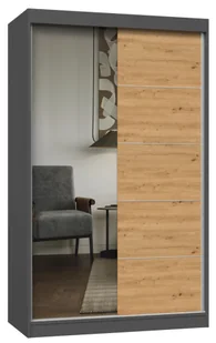 szafa Przesuwna z lustrem 120 cm dąb artisan antracyt Lolof - Szafy - miniaturka - grafika 1