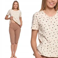 Piżamy damskie - BAWEŁNIANA PIŻAMA DAMSKA W KOKARDKI KRÓTKI RĘKAW SPODNIE 3/4 MORAJ S BEIGE - miniaturka - grafika 1