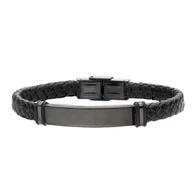Bransolety męskie - Czarna blacha na czarnej plecionej skórze bransoletka męska pod grawer - Manoki - miniaturka - grafika 1