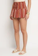 Spodenki damskie - Beżowe Bawełniane Szorty z Wysokim Stanem i Geometrycznym Wzorem Velsedi - miniaturka - grafika 1