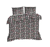 Pościel - Pościel z kory 200x220 szara serca różowe zamek - miniaturka - grafika 1