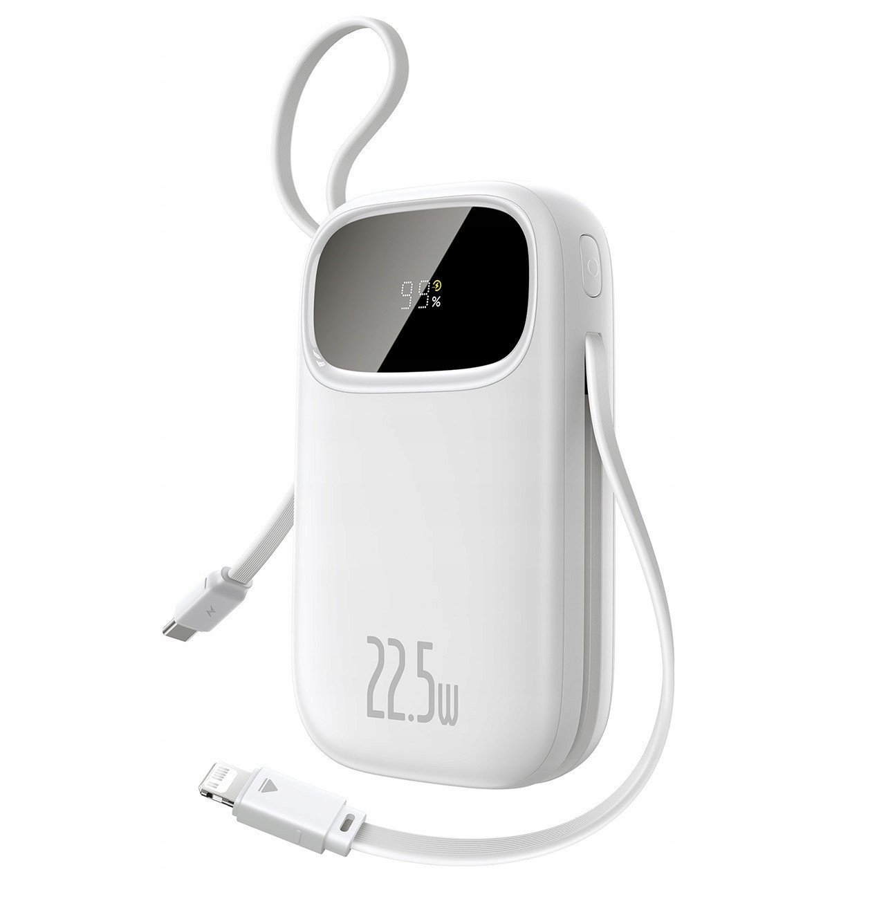 Powerbank Baseus EnerFill FC31 20000mAh 22.5W z wyświetlaczem cyfrowym i 2 wbudowanymi kablami USB-C + Lightning - biały