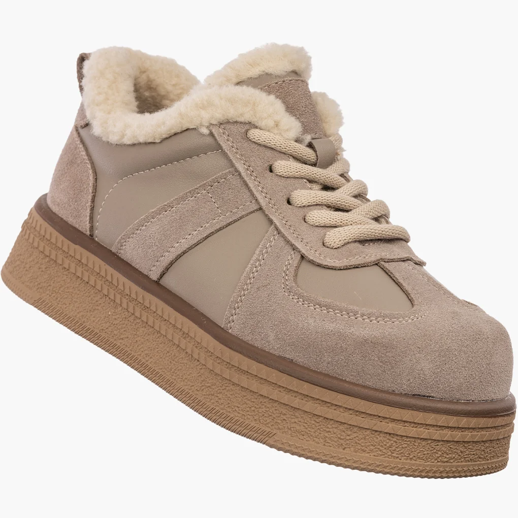 Sneakersy Skórzane Damskie Ocieplane Buty Na Platformie Beżowe FILIPPO 39