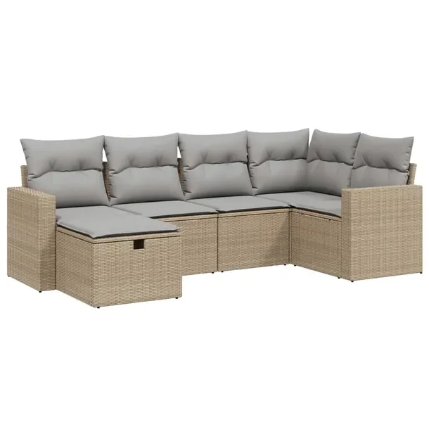Zestaw wypoczynkowy rattan PE - beżowy, 7 poduszek, 62x62x69 cm