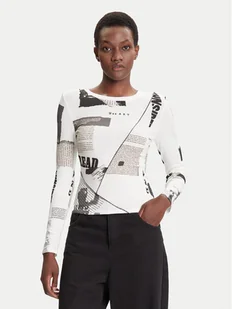 Desigual Bluzka Newspaper 25WWTK25 Biały Regular Fit - Bluzki damskie - miniaturka - grafika 1