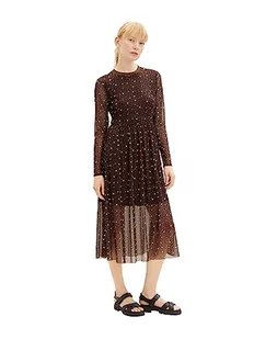 TOM TAILOR jeansowa damska sukienka siateczkowa ze wzorem, 34263-brązowy nadruk w kropki, XL - Sukienki - miniaturka - grafika 1