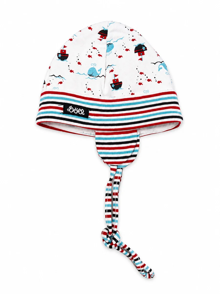 Niemowlęca czapka wiązana z nadrukiem biała Doll r.45