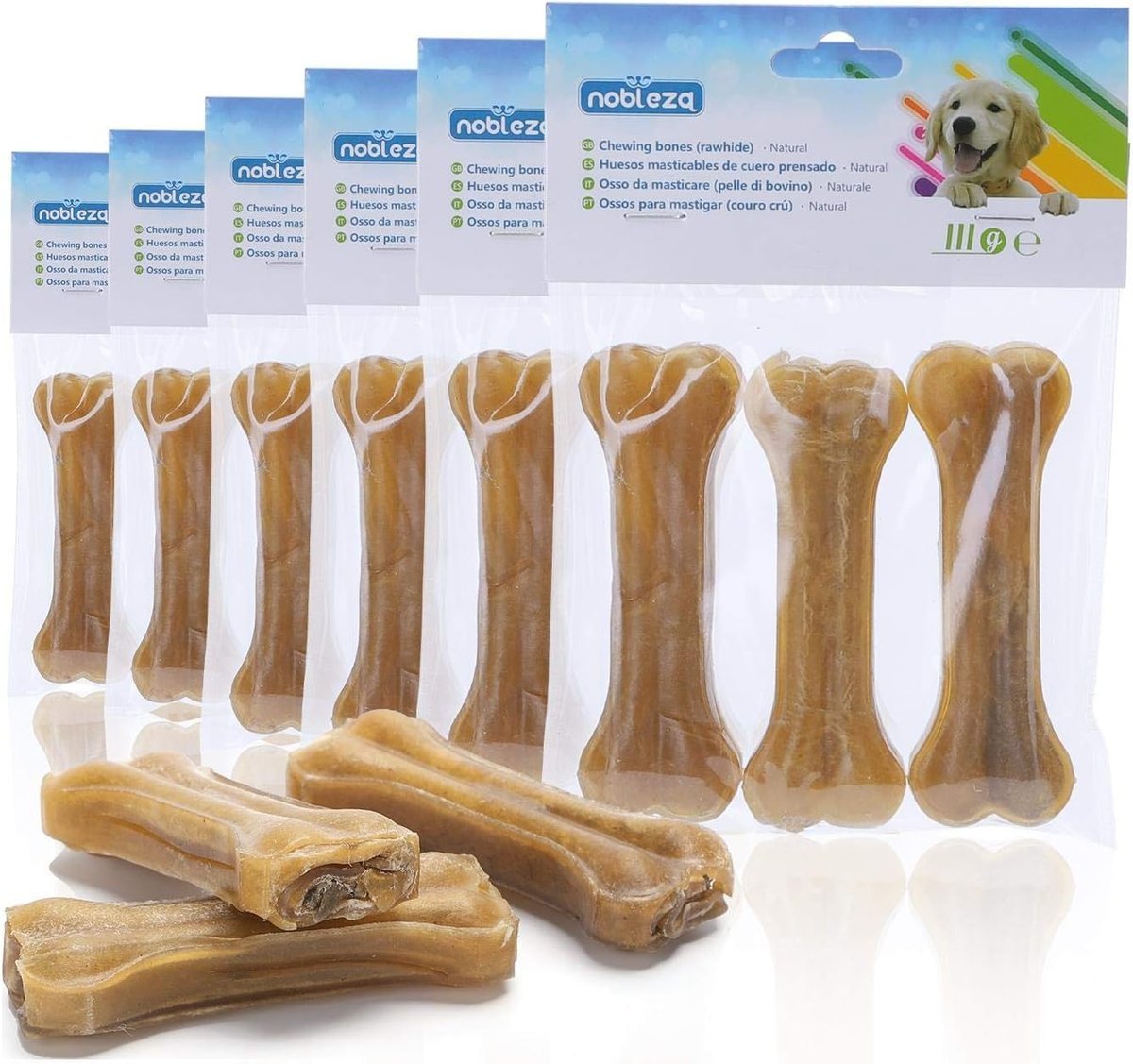 Nobleza - Kości do żucia dla psów 10 cm x 18 sztuk, 100% naturalne kości ze skóry wołowej i kości dla psów małych psów, kości dla psów o wysokiej za..