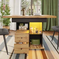 Stoły - Rozkładany stół jadalniany 110-140×80 cm z LED, kuchnia, salon, wielofunkcyjne przechowywanie - miniaturka - grafika 1