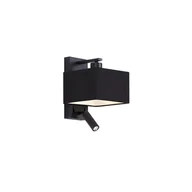 Lampy ścienne - QAZQA Kinkiet czarny klosz czarno-kwadratowy z lampką do czytania - Puglia - miniaturka - grafika 1