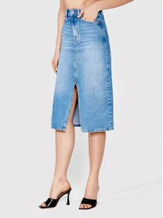 Spódnice - Simple Spódnica jeansowa SDDJ002 Niebieski Regular Fit - grafika 1