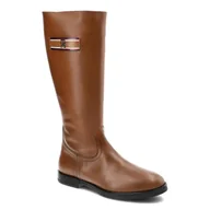 Kozaki damskie - Brązowe Kozaki Damskie Tommy Hilfiger Eleganckie Skórzane Buty - miniaturka - grafika 1