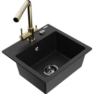 Zlewozmywaki z baterią - Mexen Milo zlewozmywak granitowy 1-komorowy z baterią kuchenną Duero, czarny - miniaturka - grafika 1