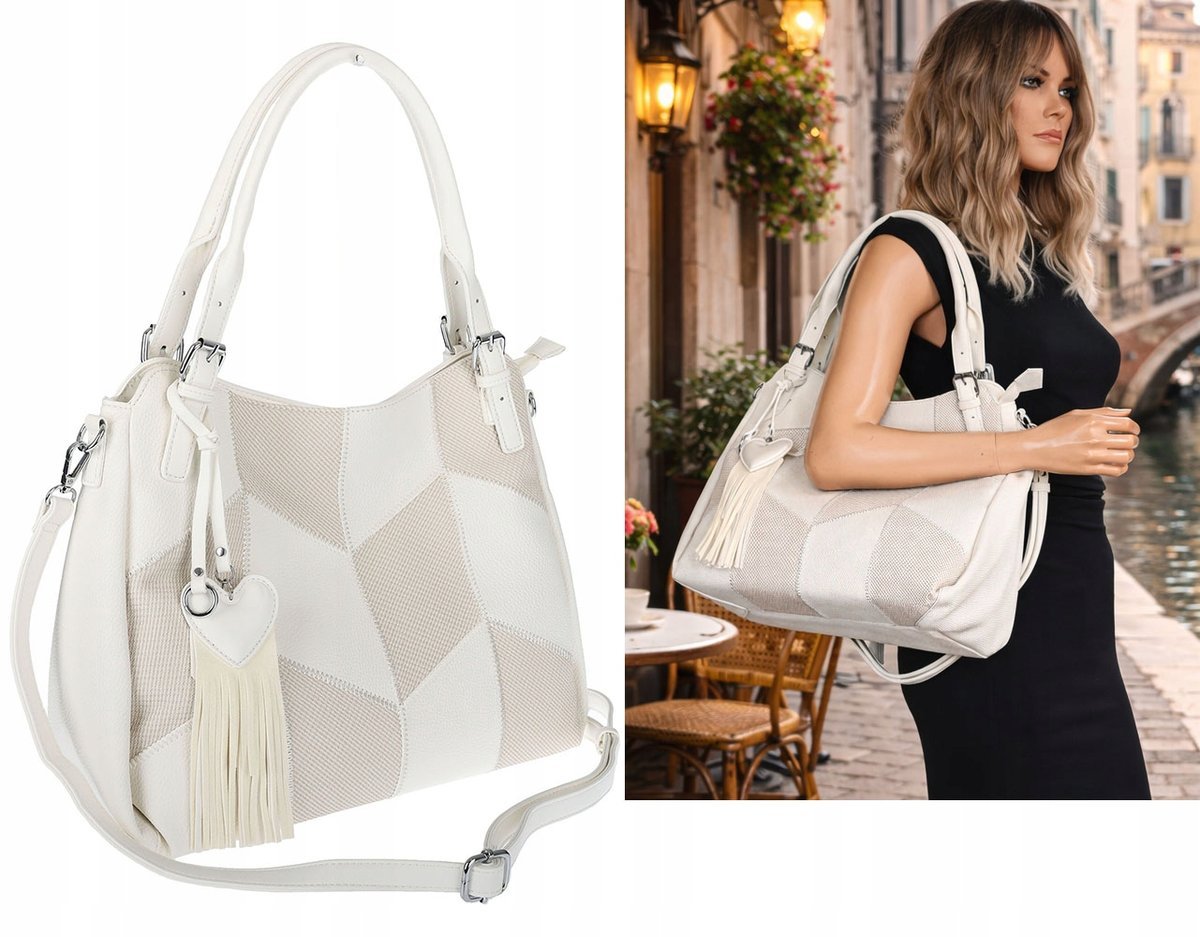 Torebka Damska Listonoszka Worek Shopper Modna Torba na Ramię MC674 Biała