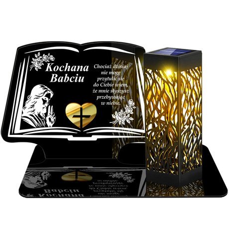 ZNICZ SOLARNY LED WIECZNY PODSTAWKA NA CMENTARZ GRÓB lampka Księga 3D DLA BABCI