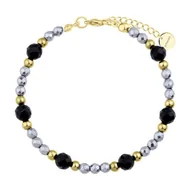 Bransoletki - Damska bransoletka z turmalinem i srebrnym hematytem pozłacana stal szlachetna - Manoki - miniaturka - grafika 1