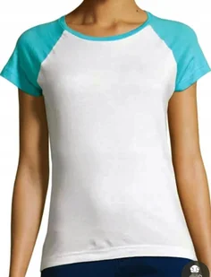 T SHIRT BLUZKA KOSZULKA DAMSKA XL BIAŁA Z LAZUREM BAWEŁNA SOL'S - Bluzki damskie - miniaturka - grafika 1